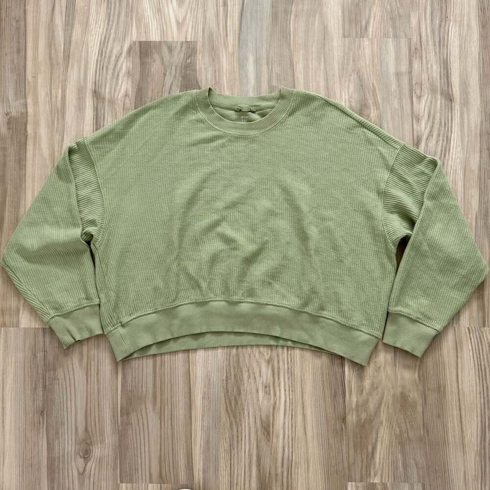 Aerie Sweatshirt Size S Green Ribbed Long Sleeve Cropped Crewneck